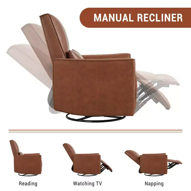 Fauteuil inclinable pivotant et basculant, fauteuil inclinable manuel en cuir, fauteuil à bascule confortable