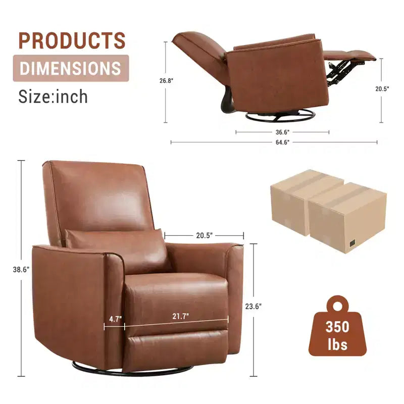 Fauteuil inclinable pivotant et basculant, fauteuil inclinable manuel en cuir, fauteuil à bascule confortable