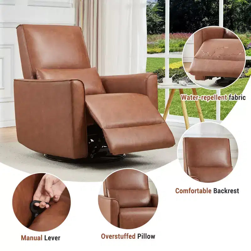 Fauteuil inclinable pivotant et basculant, fauteuil inclinable manuel en cuir, fauteuil à bascule confortable