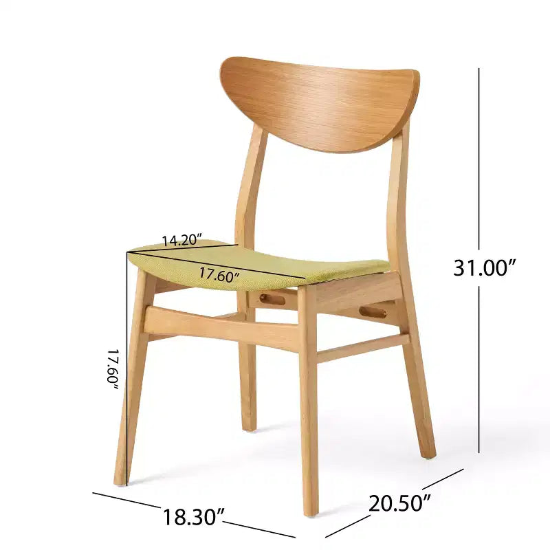 Chaises de salle à manger en bois d'hévéa et tissu d'ameublement de style Mid-Century Modern