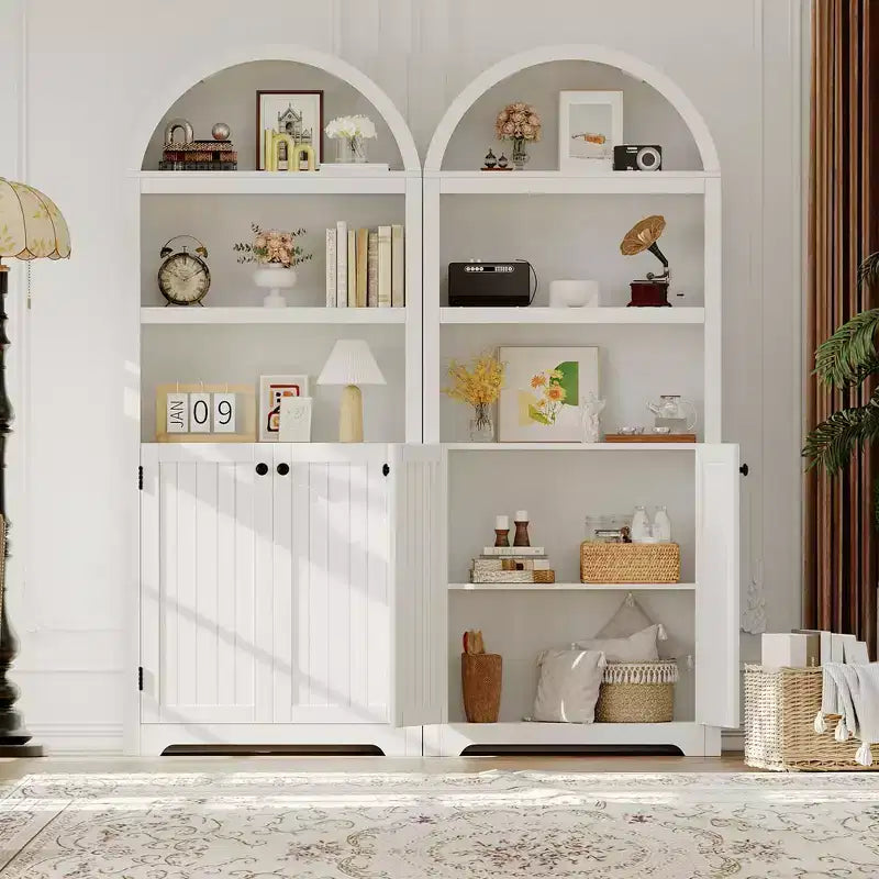 Étagère d'angle, Bibliothèque à 5 niveaux avec portes et étagères réglables
