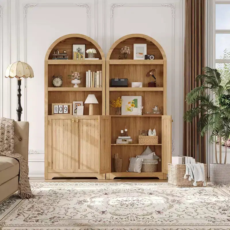 Étagère d'angle, Bibliothèque à 5 niveaux avec portes et étagères réglables