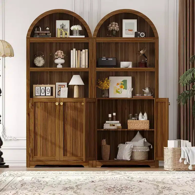 Étagère d'angle, Bibliothèque à 5 niveaux avec portes et étagères réglables