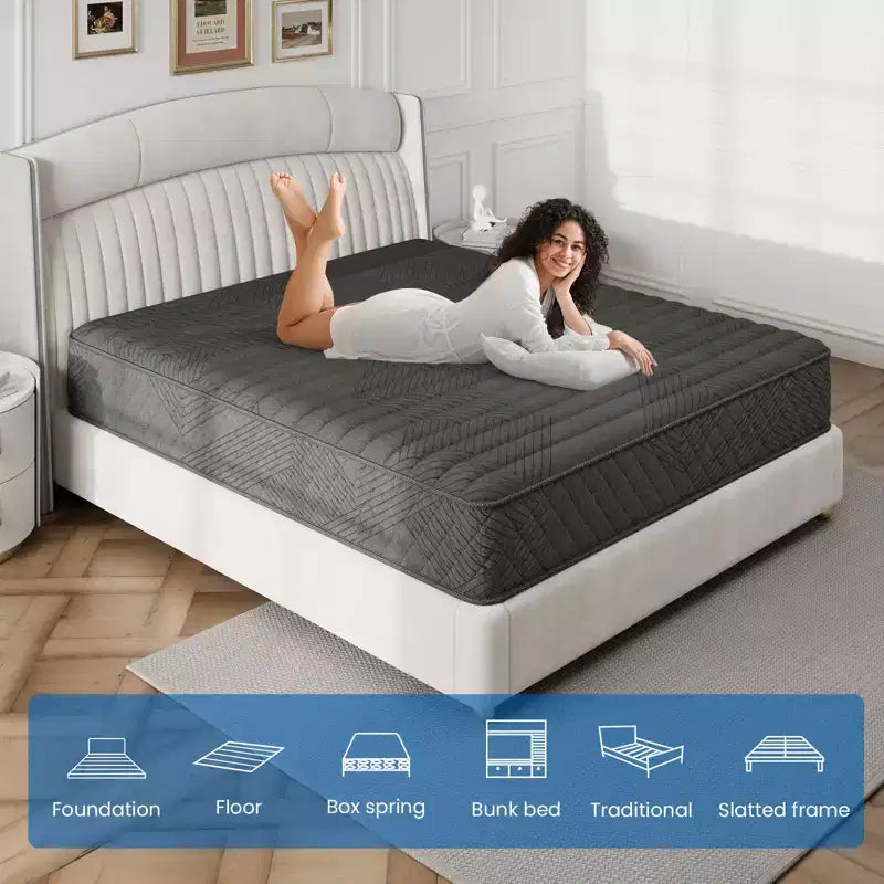 Matelas Hybride Respirant Fermeté Moyenne Mousse à Mémoire de Forme Rafraîchissante Livré dans une Boîte, Noir