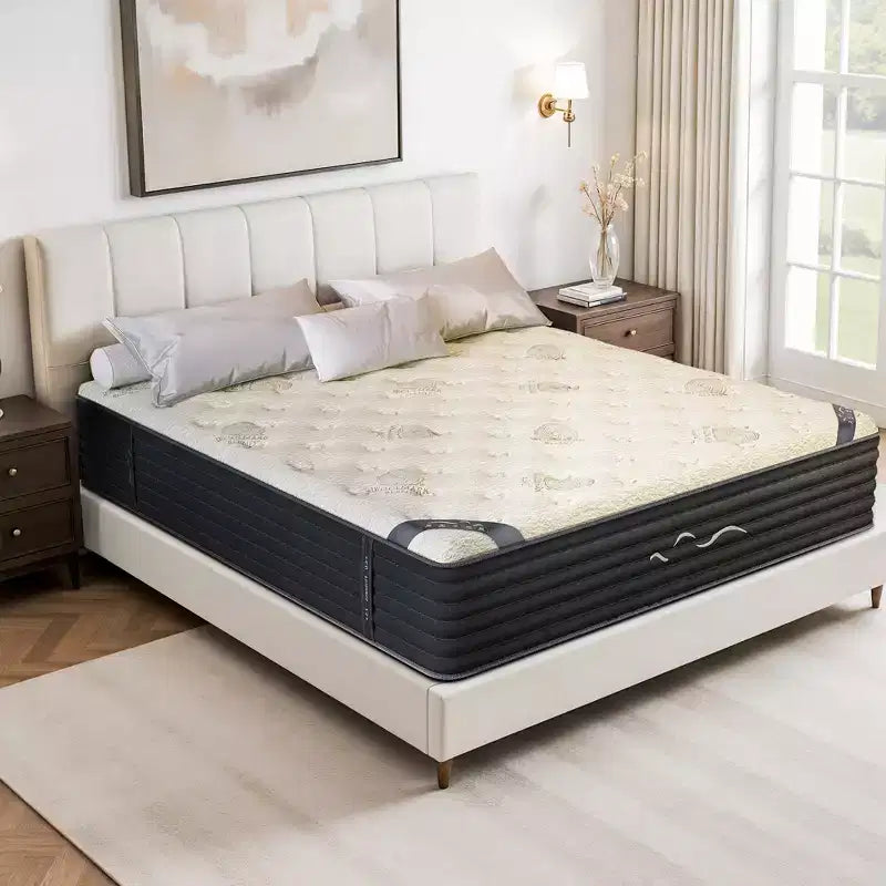 Matelas hybride mi-ferme en gel, mousse à mémoire de forme et laine cachemire, blanc