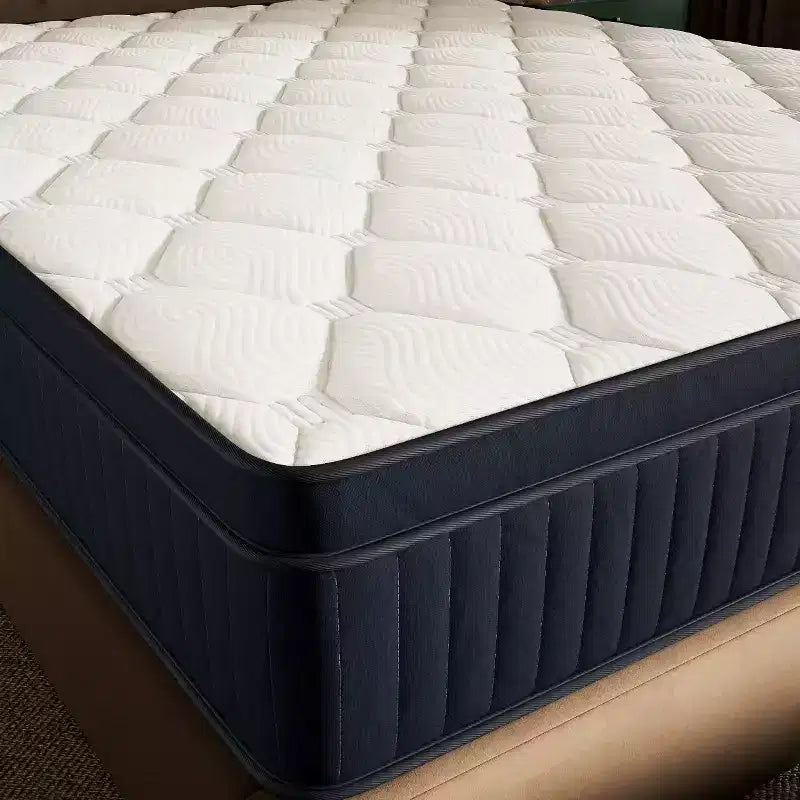Matelas hybride respirant en mousse à mémoire de forme rafraîchissante, fermeté moyenne, livré compressé dans une boîte, blanc