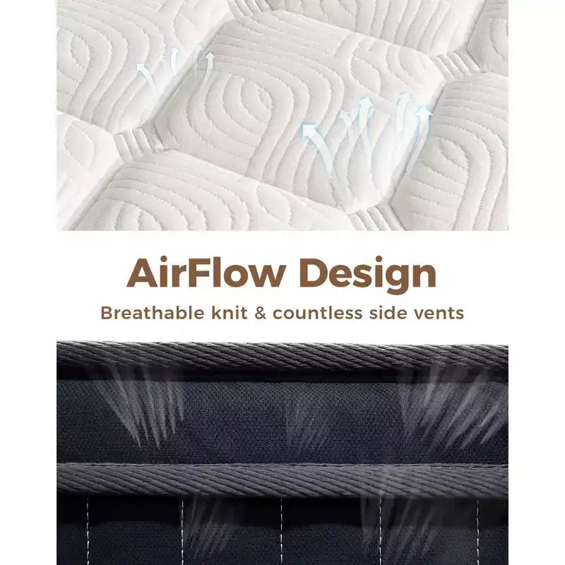 Matelas hybride respirant en mousse à mémoire de forme rafraîchissante, fermeté moyenne, livré compressé dans une boîte, blanc