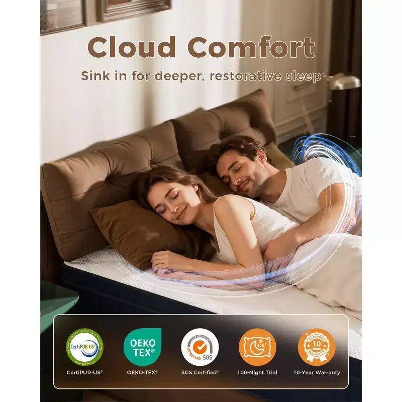 Matelas hybride respirant en mousse à mémoire de forme rafraîchissante, fermeté moyenne, livré compressé dans une boîte, blanc