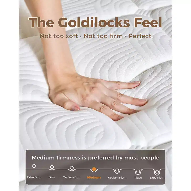 Matelas hybride respirant en mousse à mémoire de forme rafraîchissante, fermeté moyenne, livré compressé dans une boîte, blanc