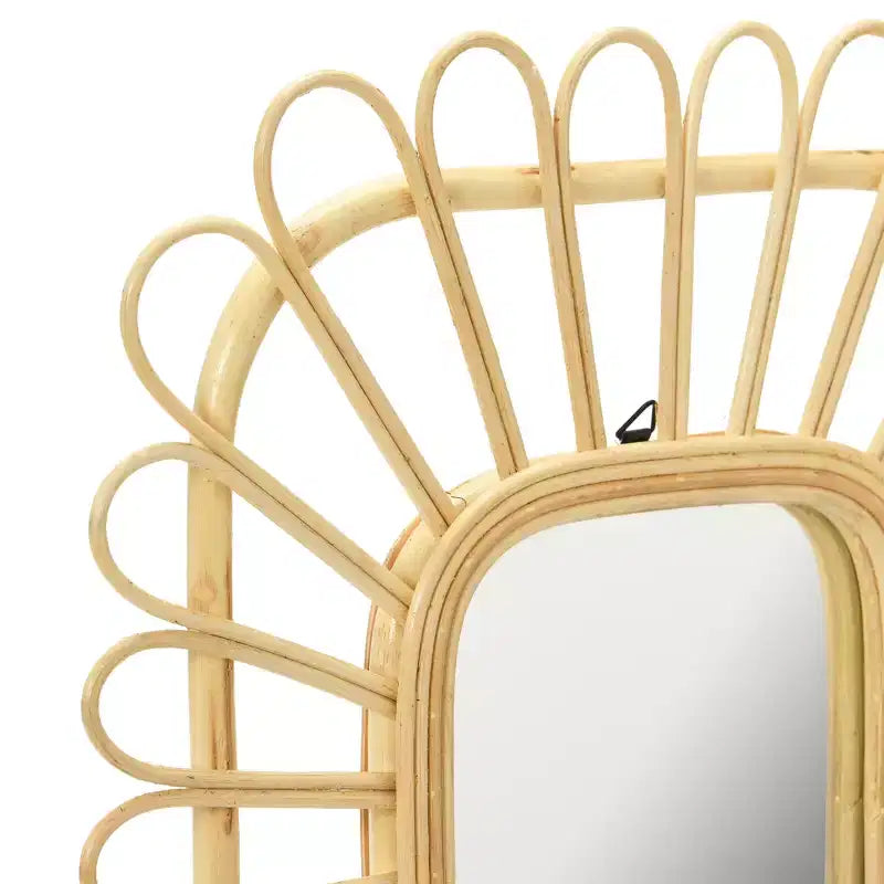 Miroir mural encadré pétale en rotin tressé, Naturel