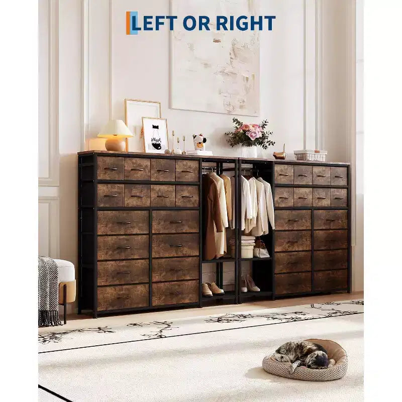 Commode avec 16 tiroirs et étagères de tringle, organisateur de rangement en tissu