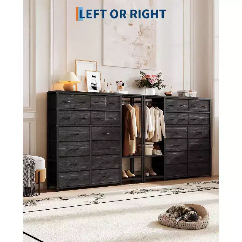 Commode avec 16 tiroirs et étagères de tringle, organisateur de rangement en tissu