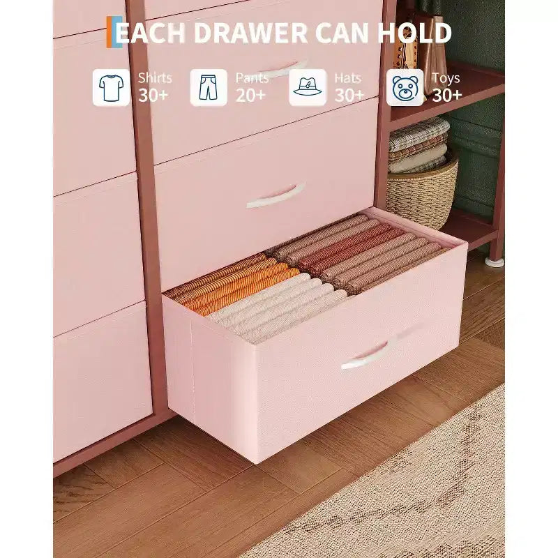 Commode avec 16 tiroirs et étagères de tringle, organisateur de rangement en tissu