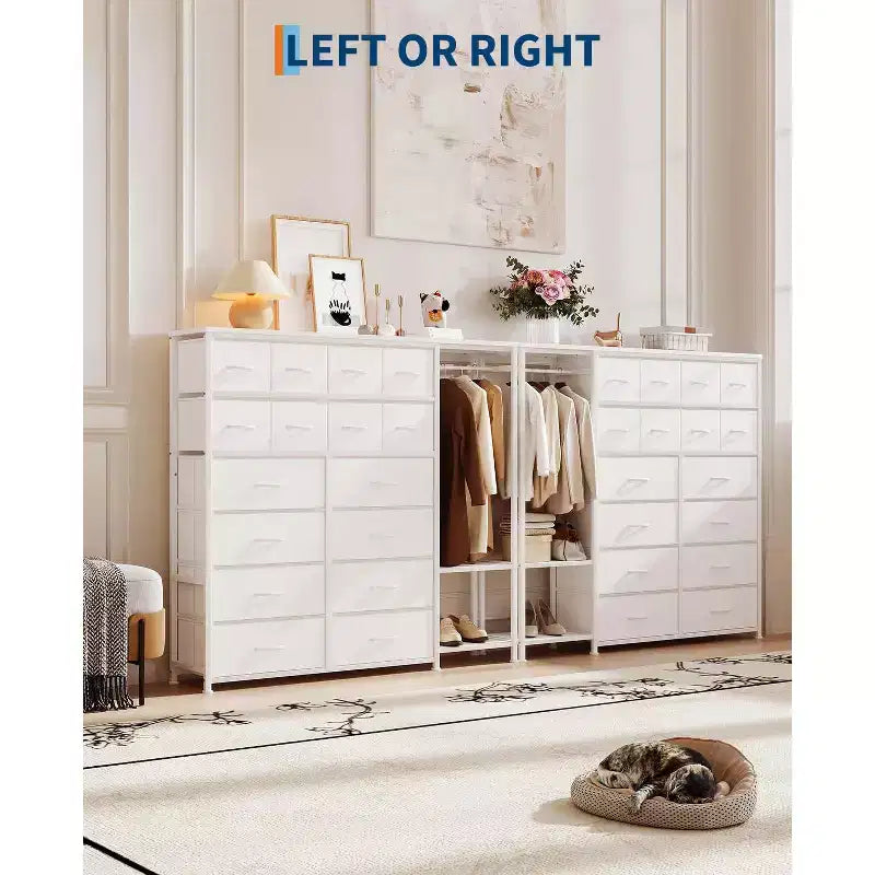 Commode avec 16 tiroirs et étagères de tringle, organisateur de rangement en tissu