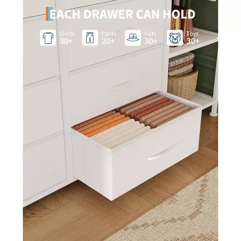 Commode avec 16 tiroirs et étagères de tringle, organisateur de rangement en tissu