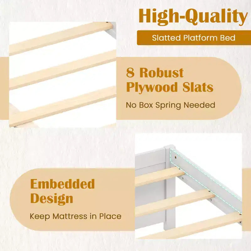 Lit plateforme double/grand lit en bois avec 2 tiroirs de rangement roulants
