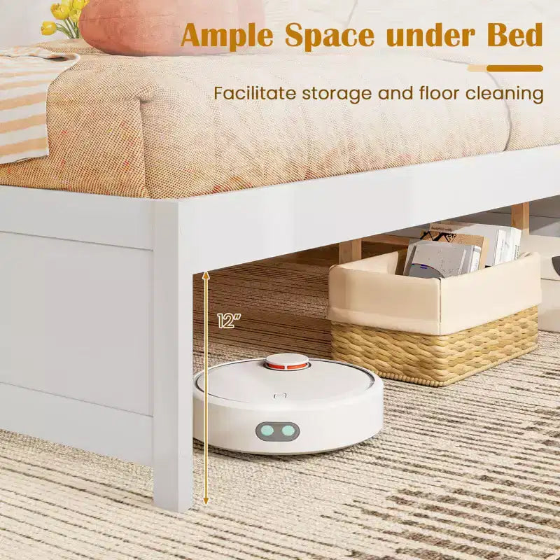 Lit plateforme double/grand lit en bois avec 2 tiroirs de rangement roulants