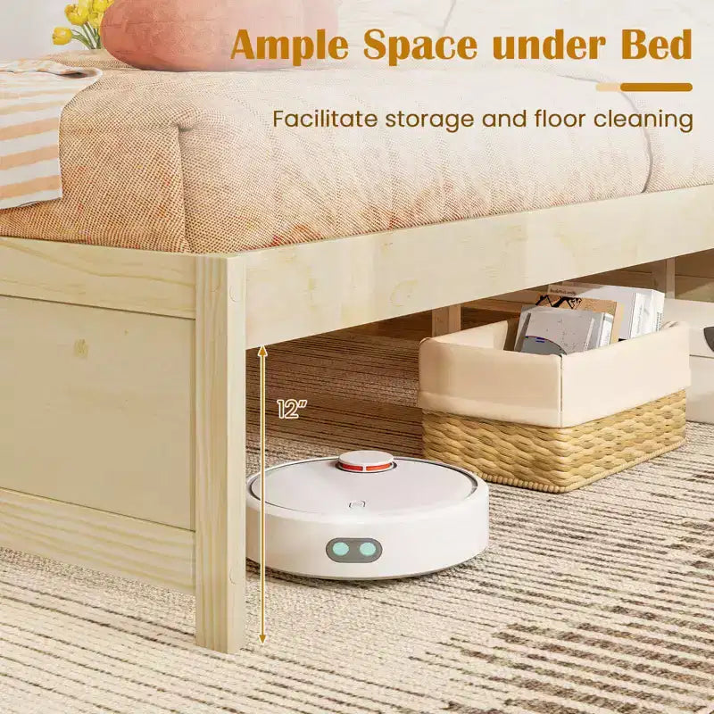 Lit plateforme double/grand lit en bois avec 2 tiroirs de rangement roulants