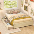 Costway Full/Queen Size Wooden Platform Bed with 2 Rolling Storage Drawers Wood Slat Support Natural/White