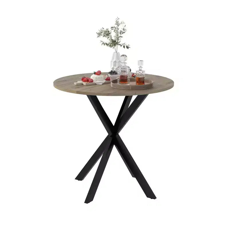 Table de salle à manger ronde de 31,5 pouces, petite table de cuisine circulaire avec pieds en métal noir