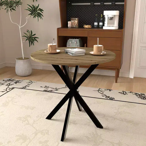 Table de salle à manger ronde de 31,5 pouces, petite table de cuisine circulaire avec pieds en métal noir