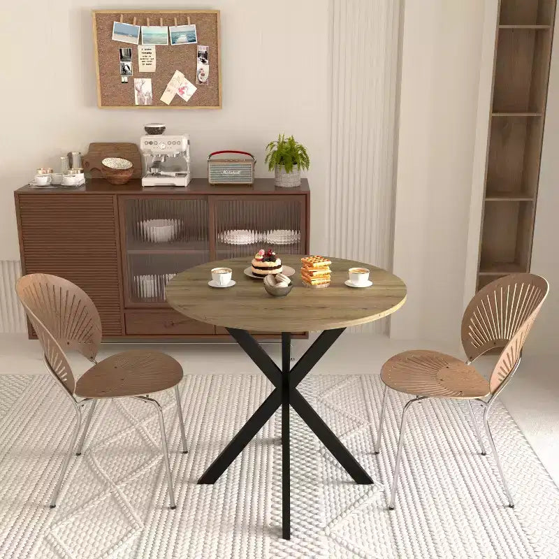 Table de salle à manger ronde de 31,5 pouces, petite table de cuisine circulaire avec pieds en métal noir