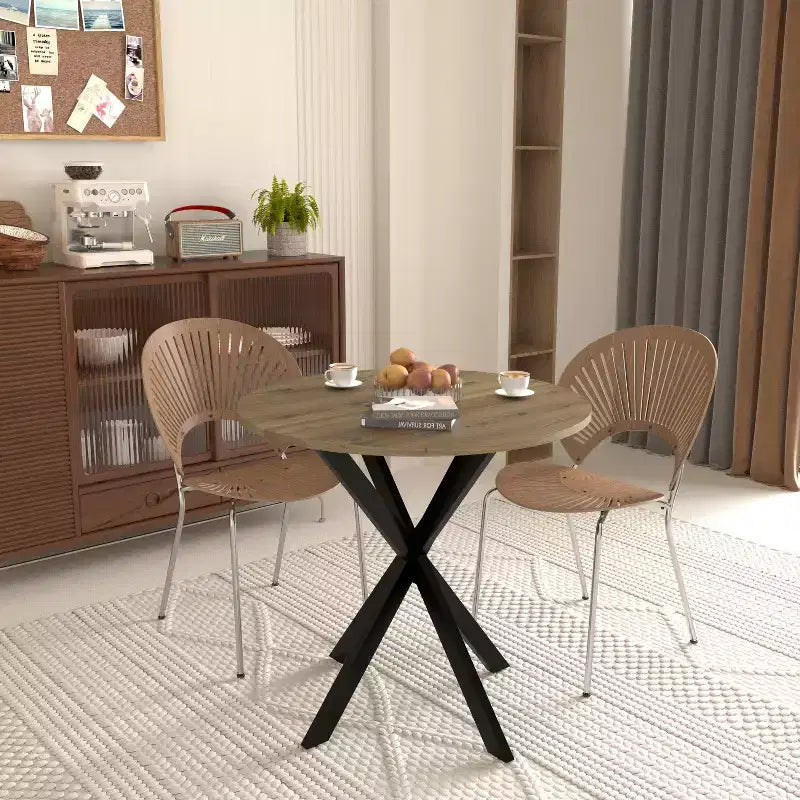 Table de salle à manger ronde de 31,5 pouces, petite table de cuisine circulaire avec pieds en métal noir