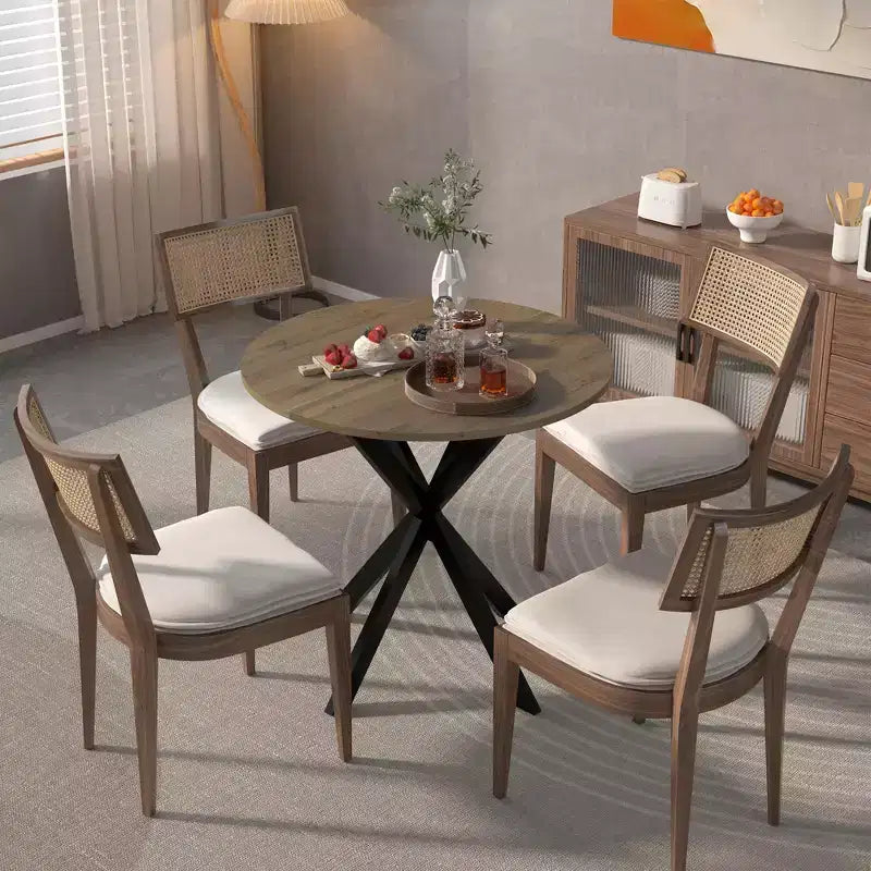 Table de salle à manger ronde de 31,5 pouces, petite table de cuisine circulaire avec pieds en métal noir