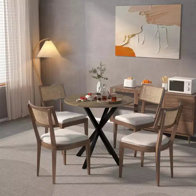 Table de salle à manger ronde de 31,5 pouces, petite table de cuisine circulaire avec pieds en métal noir