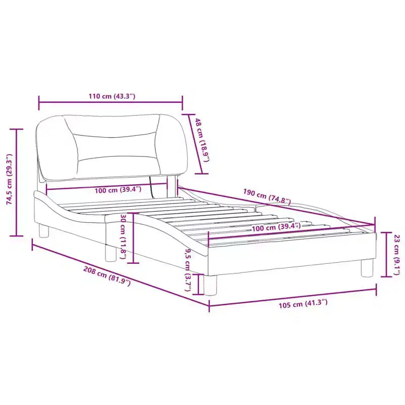 Cadre de lit double noir avec tête de lit en mousse et éclairage à bande LED