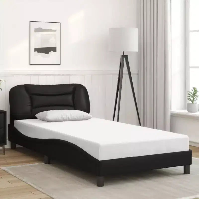 Cadre de lit double noir avec tête de lit en mousse et éclairage à bande LED