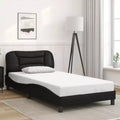 Cadre de lit double noir avec tête de lit en mousse et éclairage à bande LED