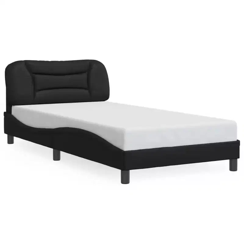 Cadre de lit double noir avec tête de lit en mousse et éclairage à bande LED