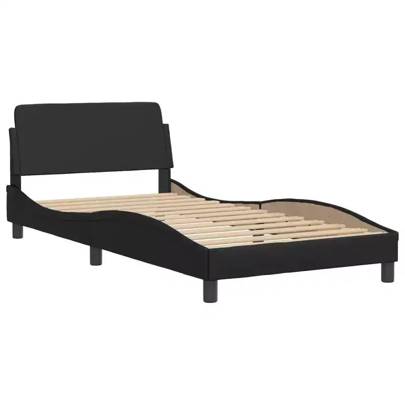 Cadre de lit double noir avec tête de lit en mousse et éclairage à bande LED