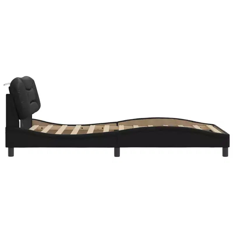 Cadre de lit double noir avec tête de lit en mousse et éclairage à bande LED