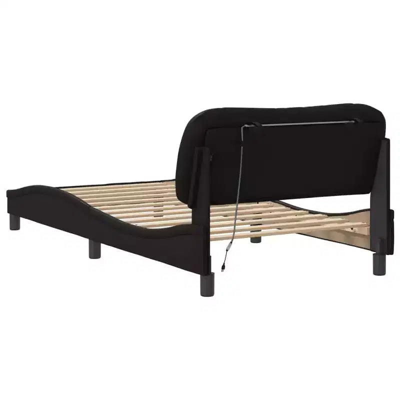 Cadre de lit double noir avec tête de lit en mousse et éclairage à bande LED