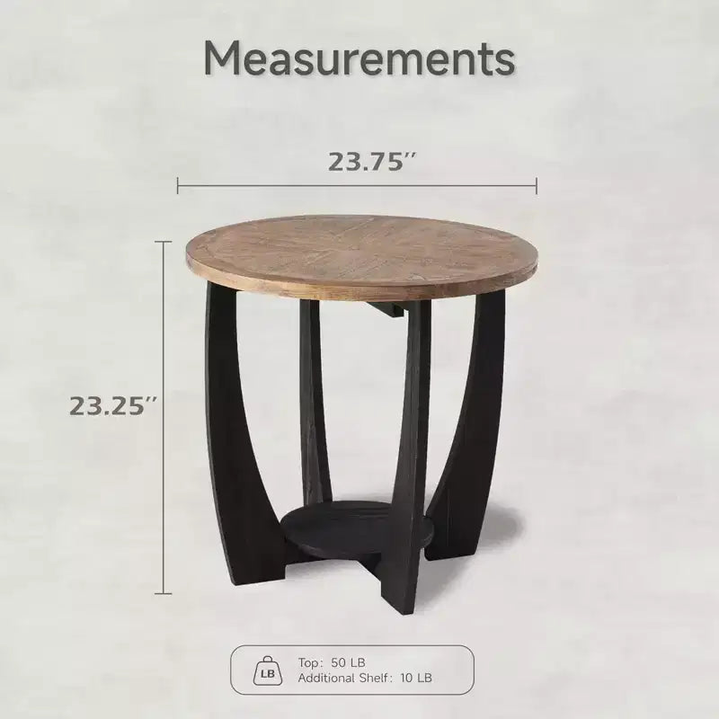Table d'appoint ronde de ferme rustique avec étagère de rangement