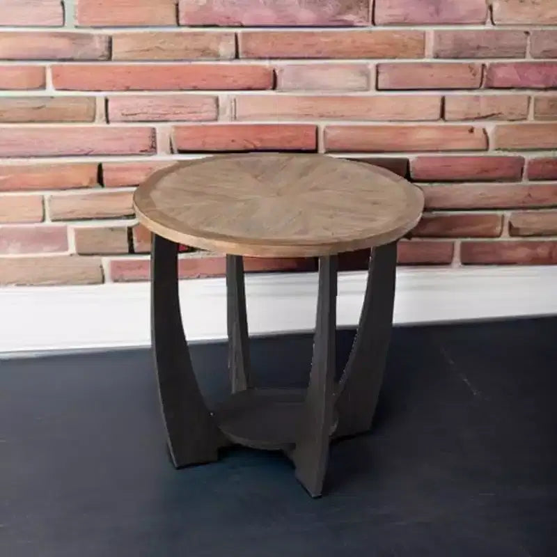 Table d'appoint ronde de ferme rustique avec étagère de rangement