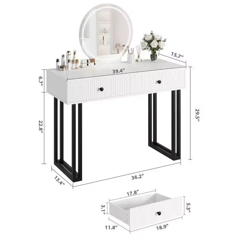 Coiffeuse avec miroir et lumières, Petite coiffeuse avec tiroirs