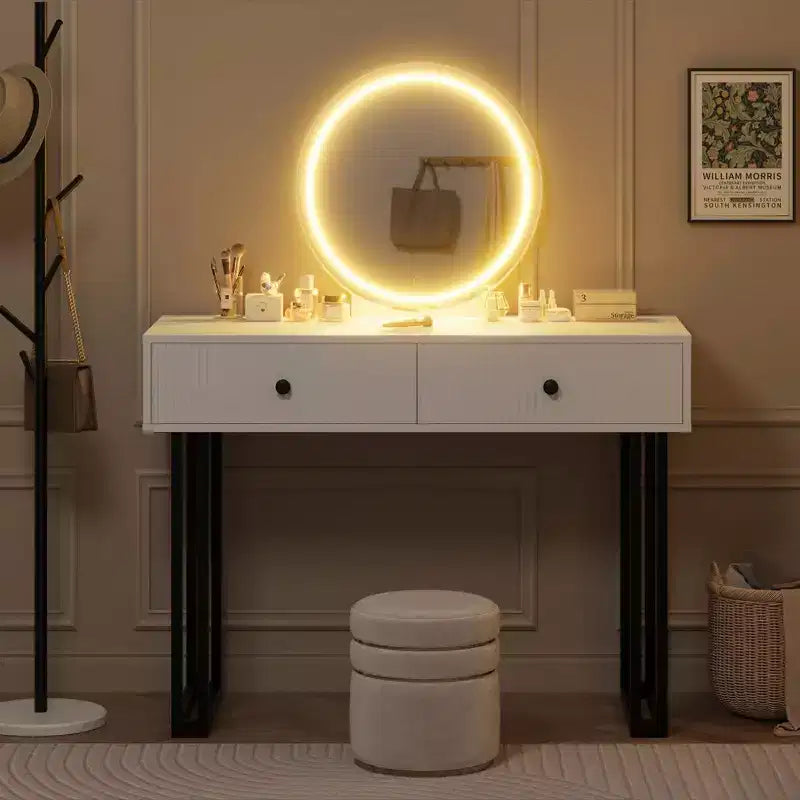 Coiffeuse avec miroir et lumières, Petite coiffeuse avec tiroirs