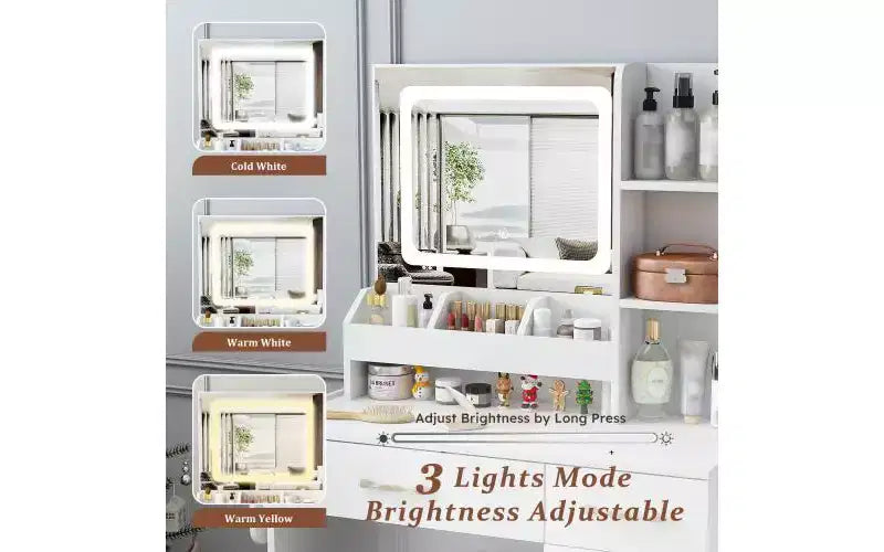 Meuble-lavabo avec miroir LED lumineux et station de recharge avec prise de courant
