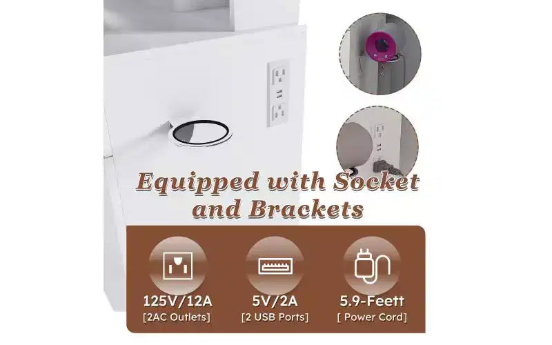 Meuble-lavabo avec miroir LED lumineux et station de recharge avec prise de courant