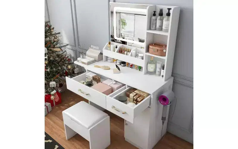 Meuble-lavabo avec miroir LED lumineux et station de recharge avec prise de courant
