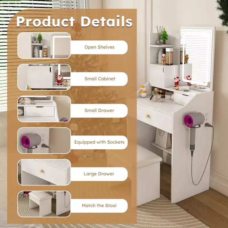 Meuble-lavabo avec miroir LED lumineux et station de recharge avec prise de courant