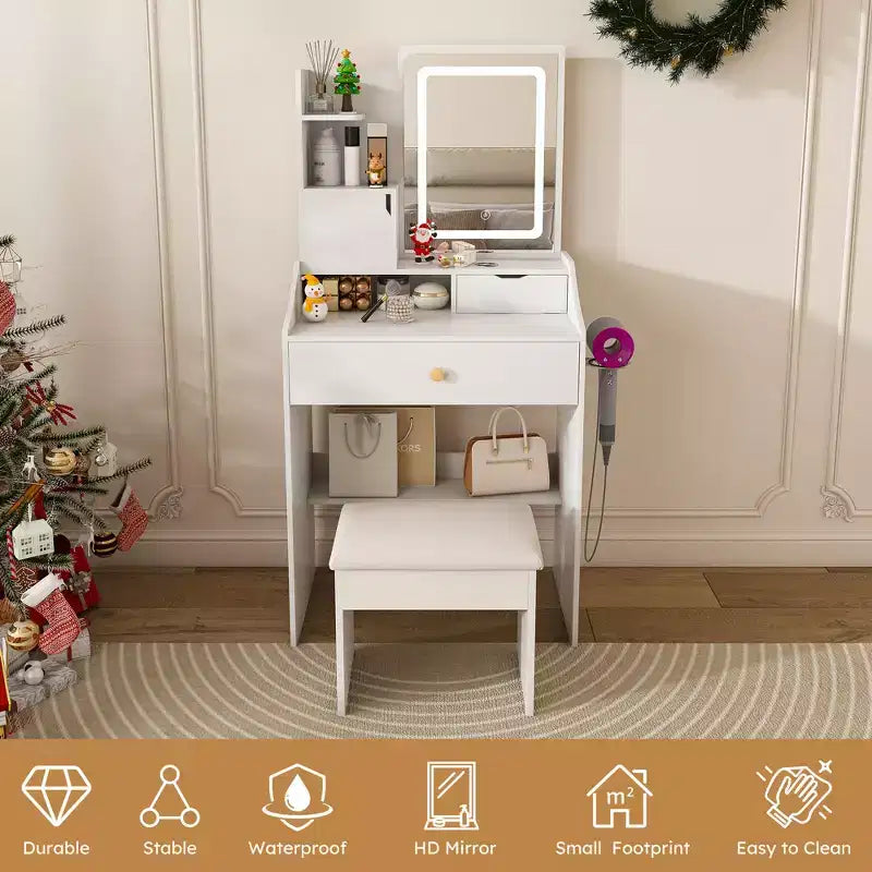 Meuble-lavabo avec miroir LED lumineux et station de recharge avec prise de courant