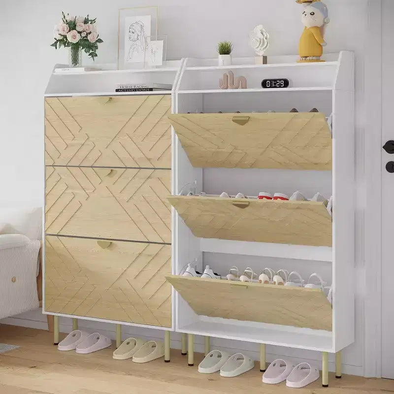 Meuble à chaussures étroit 3 tiroirs, organisateur de rangement peu encombrant avec étagères réglables