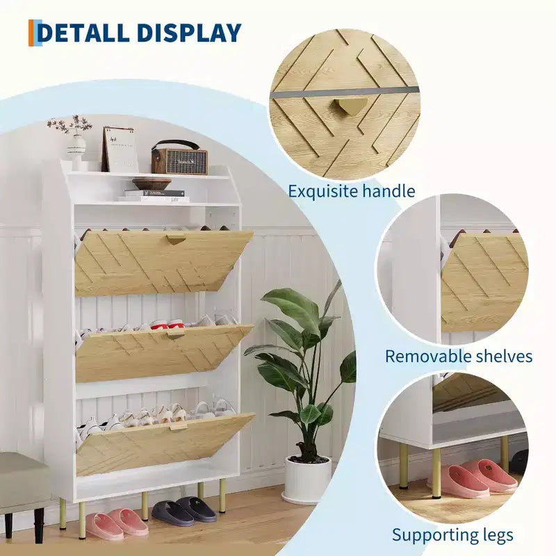 Meuble à chaussures étroit 3 tiroirs, organisateur de rangement peu encombrant avec étagères réglables