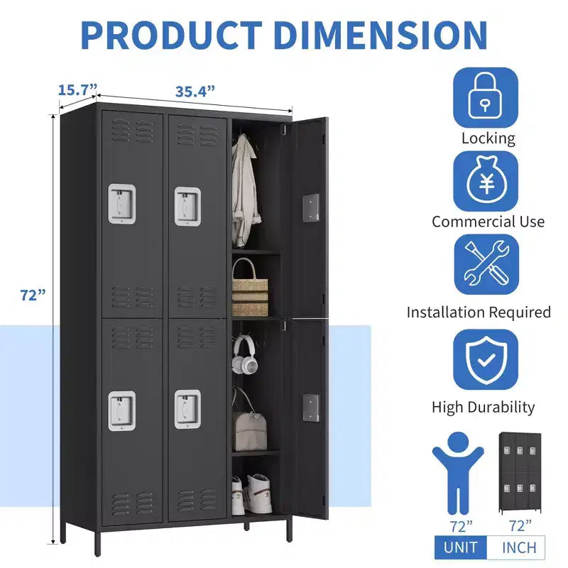 Casier de rangement métallique 6 portes pour employés de bureau