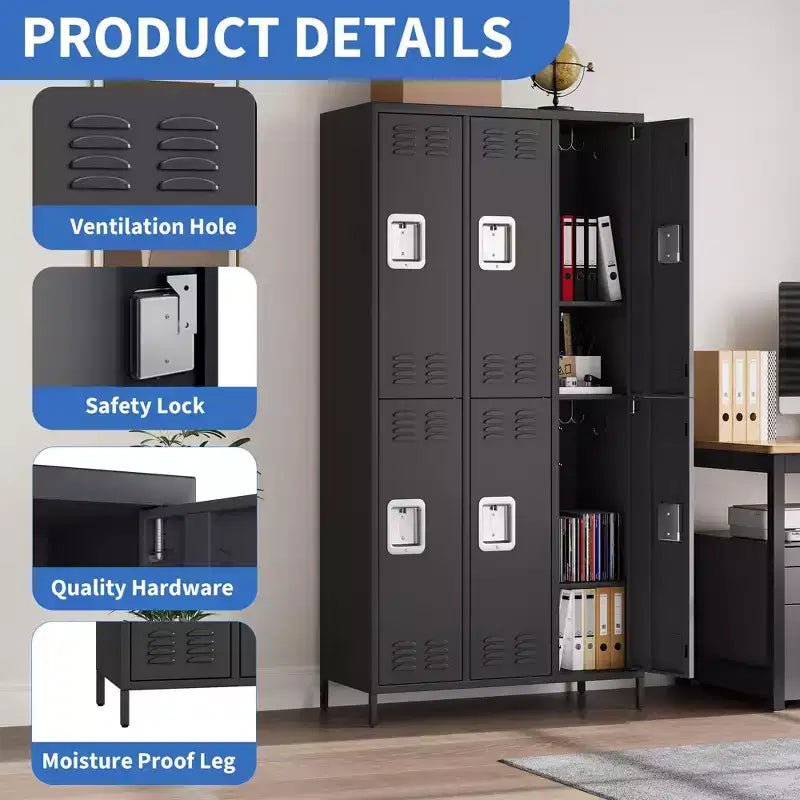 Casier de rangement métallique 6 portes pour employés de bureau