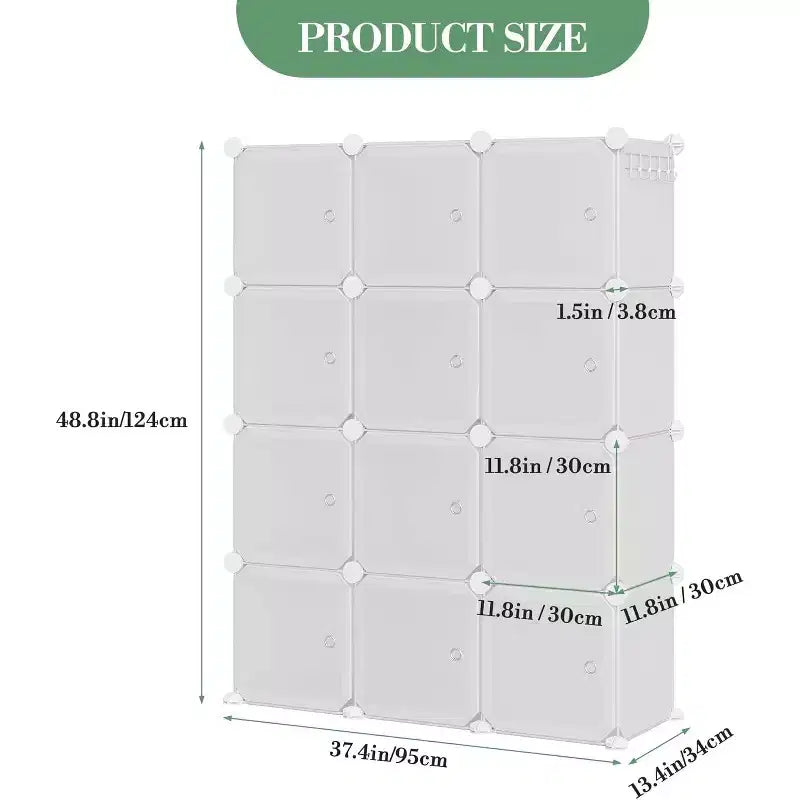 Organisateur de rangement 12 cubes avec portes Bibliothèque modulaire en plastique